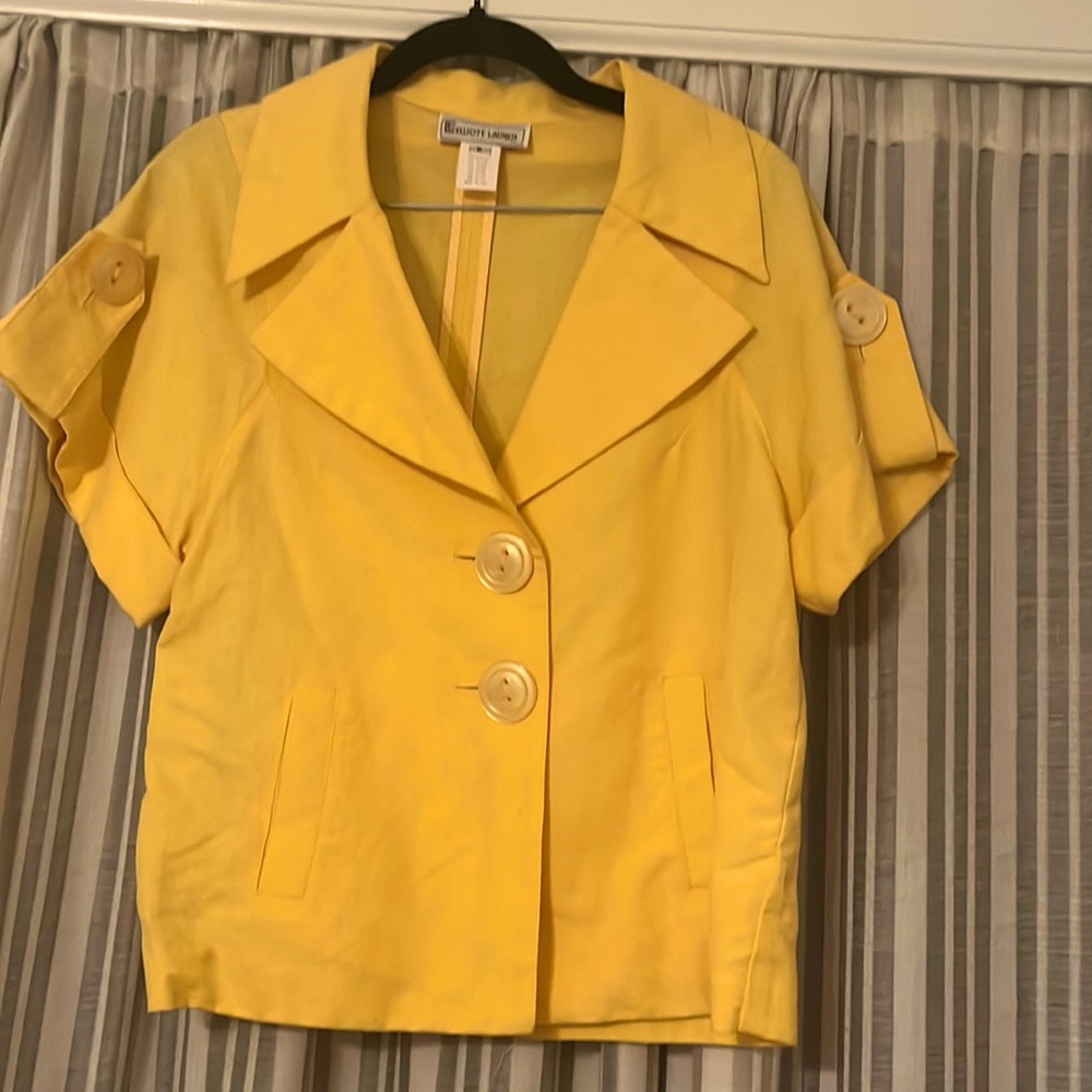 Women’s Elliott Lauren Yellow Large Button Blazer. Size 6 45 cotton/ 55 linen